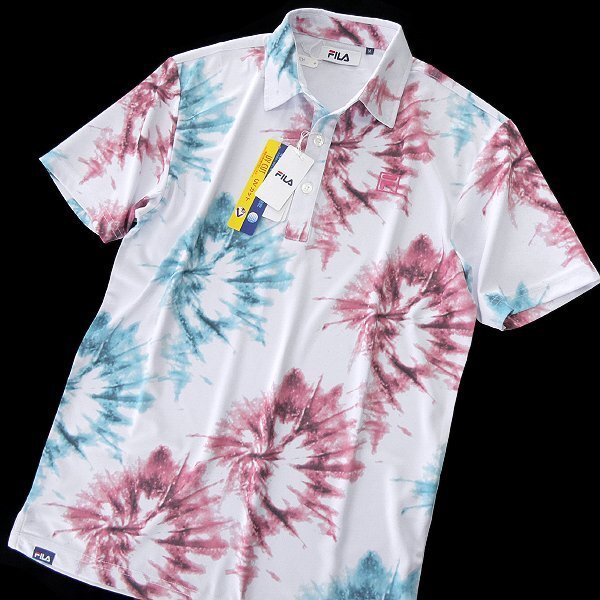 新品 FILA フィラ ゴルフ 吸汗速乾 タイダイプリント 半袖 ポロシャツ 3L 白 赤 【I49547】 GOLF 春夏 メンズ UVカット サマー 盛夏