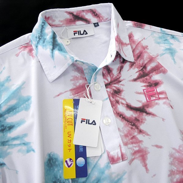 新品 FILA フィラ ゴルフ 吸汗速乾 タイダイプリント 半袖 ポロシャツ 3L 白 赤 【I49547】 GOLF 春夏 メンズ UVカット サマー 盛夏