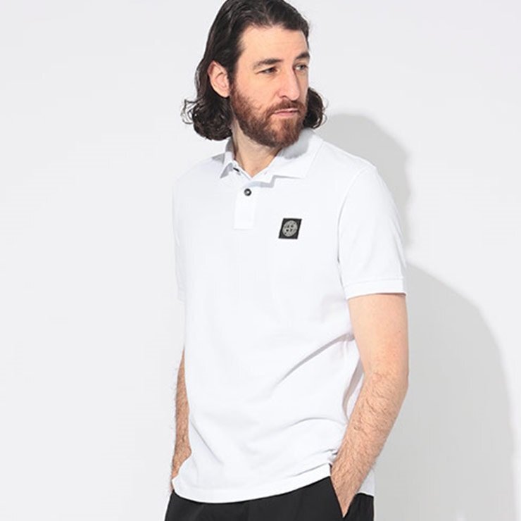9万新品◆XL◆STONE ISLAND ストーンアイランド◆オーガニックコットン コンパスロゴ 半袖ポロシャツ SLIM FIT白 1円