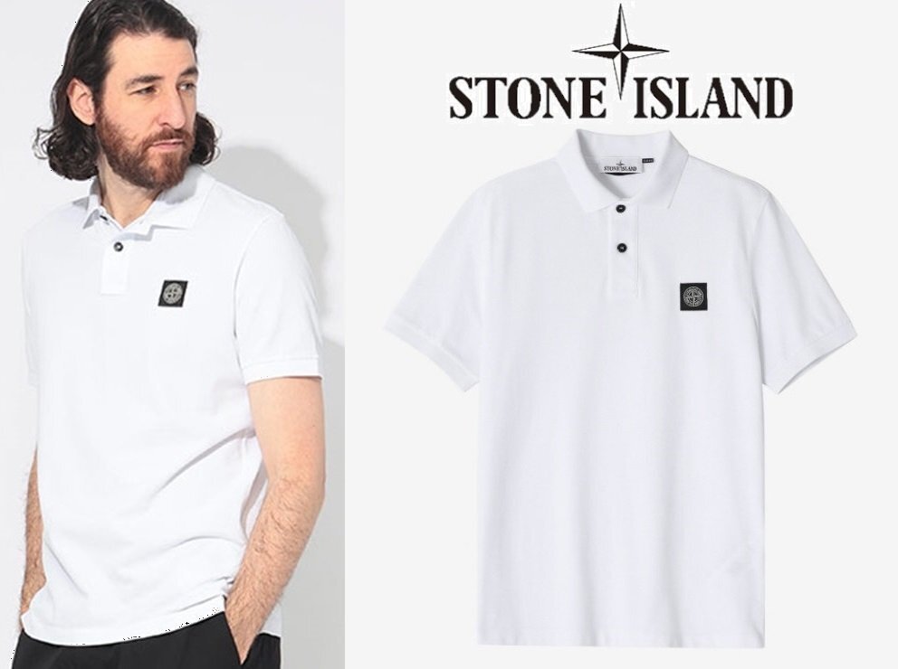 9万新品◆XL◆STONE ISLAND ストーンアイランド◆オーガニックコットン コンパスロゴ 半袖ポロシャツ SLIM FIT白 1円