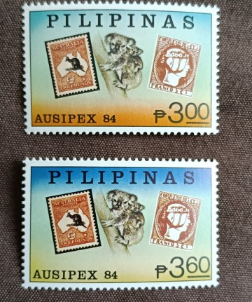 フィリピン　1984 AUSIPEX'84 2完　オーストラリア国際切手展　切手の中の切手　カンガルー　コアラ　未使用糊あり