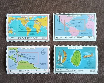 セントビンセント　1980 地図　4完 ヨット　飛行機　　未使用糊あり