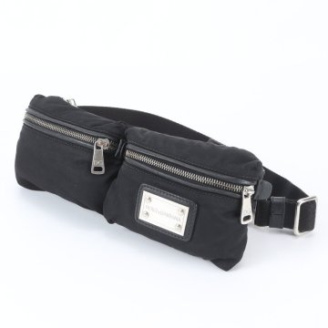 ■1円■美品■ドルチェアンドガッバーナ■D&G レザー ナイロン 2WAY ボディバッグ 斜め掛け ウエストポーチ ブラック メンズ RWM ED31-6