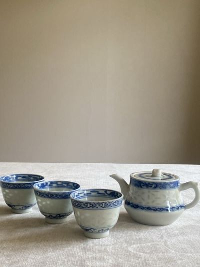 中国茶器 景徳鎮 蛍手 染付 青花 茶器セット 急須 湯呑み 染付 景徳鎮 茶器 急須 茶器セット 中国茶器 蛍手 湯呑み 蛍焼 煎茶道具 美品
