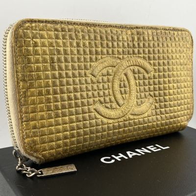 超希少 良品 CHANEL シャネル ジッピーウォレット 長財布 ココマーク マイクロチョコバー パテントレザー エナメル ゴールド系 金 入手困難