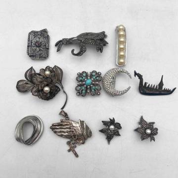 1円～ シルバー925 スターリング アクセサリー まとめ ブローチ トップ イヤリング等 全部刻印あり 総グラム105.1g YA29