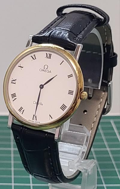 OMEGA　オメガ　デビル　メンズ　電池交換済み　稼働　アラビア数字　白文字盤　K18YGベゼル　腕時計.