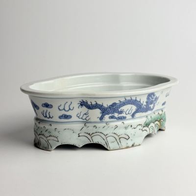 中国美術 色絵鉢 水盤 陶磁器 飾皿 景徳鎮 呉須 赤絵 古玩 古陶磁器 中国古玩 色絵 染付 鉢 陶器 陶芸 古美術 時代 花器