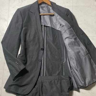 超弩級XXL!!!極上リネン&シルク!!!【ジョルジオアルマーニ GIORGIO ARMANI】スーツ セットアップ / ストライプ 背抜き / 麻 絹 / 3L 54