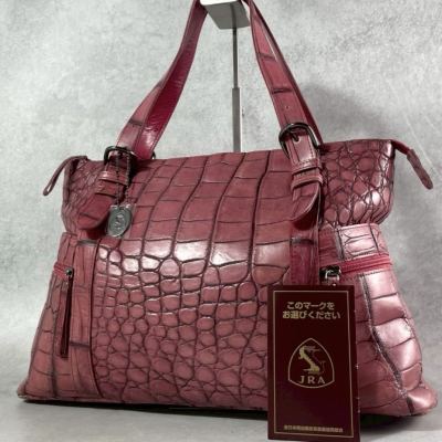 美品/A4収納◎ JRA認定 マットクロコ 希少カラー メンズ ビジネス トートバッグ 肩掛け クロコダイル ワニ革 エキゾチック 赤系 鰐革