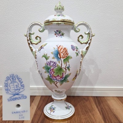 N☆特大作品 HEREND ヘレンド ヴィクトリア・ブーケ VBO 蓋付き 飾り壺 フラワーベース 花瓶 花器 高さ約49cm 同梱不可です