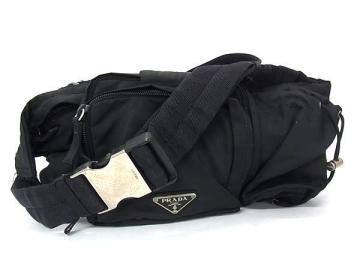 1円 PRADA プラダ テスートナイロン ボディバッグ ウエストバッグ ウエストポーチ メンズ レディース ブラック系 HA8284