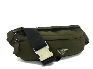 1円 PRADA プラダ テスートナイロン クロスボディ ウエストポーチ ボディバッグ ショルダー 斜め掛け 肩掛け メンズ カーキ系 HB1496