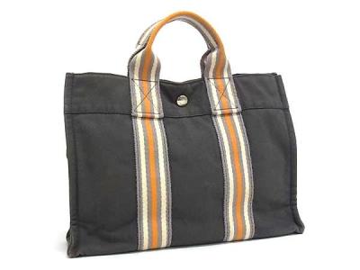 1円 HERMES エルメス ニューフールトゥ 銀座限定 キャンバス シルバー金具 ハンドバッグ トート レディース メンズ グレー系 FW5600