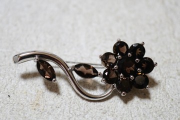14 天然スモーキークォーツ ブローチ ヴィンテージ アクセサリー SILVER 925刻印 天然石 宝石 色石 カラーストーン 装飾品