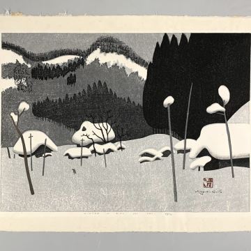 猫夢◆ 真作 斉藤清 「WINTER IN AIZU」 冬の会津 木版画 64/130 直筆サイン 1980年 [O183]OPa