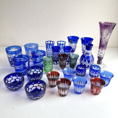 切子グラス まとめ売りお猪口 ロックグラス コップ 江戸切子 花瓶