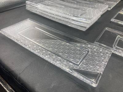 12客　今回限り　江戸切子　ギヤマン　長方皿　カットガラス　日本料理　懐石料理　菊掘り　刺身皿　先付け　前菜皿　今回限り最後の在庫