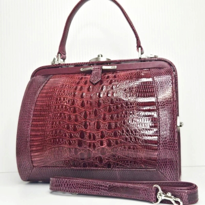 希少美品 ジャクルシー ワニトカゲ革 エキゾチックレザー フォーマルバッグ 2Way ショルダー バッグ 赤 レッド がま口 クロコ クロコダイル