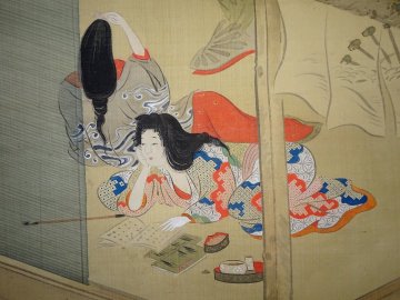 【掛け軸】　柴田是真　「祇園之図」　真作　真筆保証　絹本　金襴表装　富岡鉄斎の鑑定書つき　幕末明治の日本画家　蒔絵工