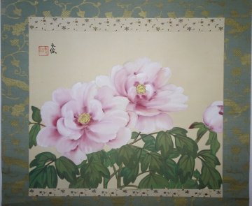 【掛け軸】　土田麦僊　「牡丹花」　真作　真筆保証　絹本　共箱　金襴表装　竹内栖鳳に師事　ルノワールやゴーギャンに傾倒