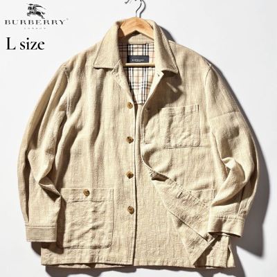 極美品/Lサイズ●BURBERRY LONDON バーバリー ロンドン リネン混 麻 サマージャケット カバーオール ストレッチ◎ 裏地ノバチェック
