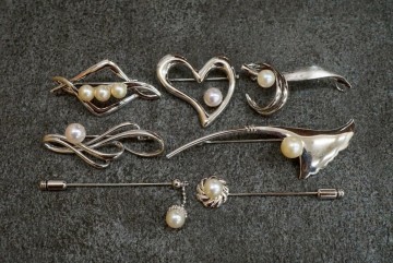 B189 全てSILVER アコヤ真珠 本真珠 パール ブローチ 7点セット シルバー アクセサリー ヴィンテージ 大量 まとめて おまとめ まとめ売り