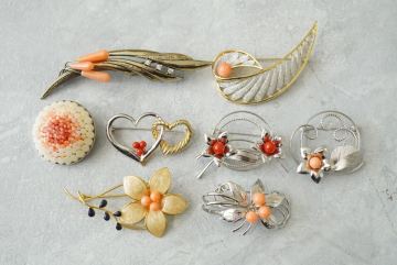 B316 本珊瑚 ブローチ 8点セット ヴィンテージ アクセサリー 天然さんご 大量 まとめて おまとめ まとめ売り コーラル サンゴ