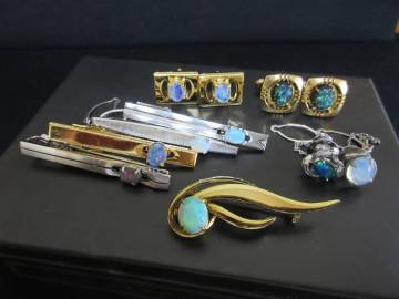 ＊100円～【天然石】カラーストーン 蛋白石 オパール付 アクセサリー ブローチ/タイピン/カフス/タイピンバッジ 9点セット＊K-90