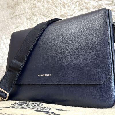 1円【現行/未使用級】Burberry バーバリー A4収納可 メッセンジャーバッグ クロスボディバック ビジネス ブリーフケース メンズ ネイビー