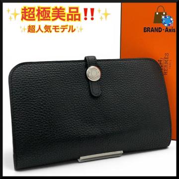 ★【超極美品】エルメス HERMES 二つ折り長財布 ドゴンGM デュオ トリヨン ブラック シルバー金具 メンズ レディース Y刻印★