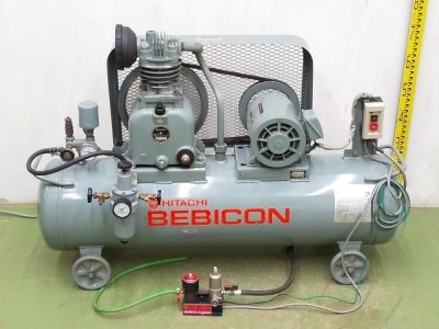 (1円スタート) 日立 ベビコン エアーコンプレッサー 1.5P-9.5V5 タンク容量70L 50Hz 三相200V 動作良 ■店舗引取り限定■ A6207