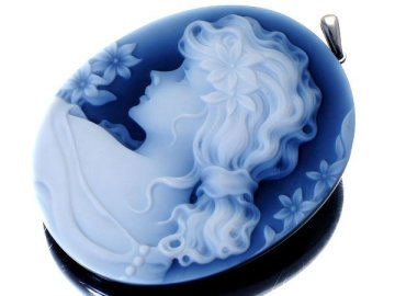 1円～【ジュエリー極】極上品 美しい彫刻デザイン 高級天然ブルーストーンカメオ 高級ロジウムメッキペンダントヘッド h8577i【送料無料】