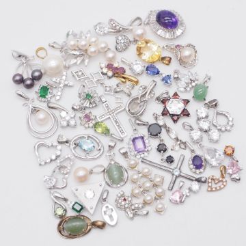GS0602 1円 トパーズ? シトリン アメジスト 等 アクセサリー 50個 大量セット ペンダント トップ チャーム 石 ガラス等 混合