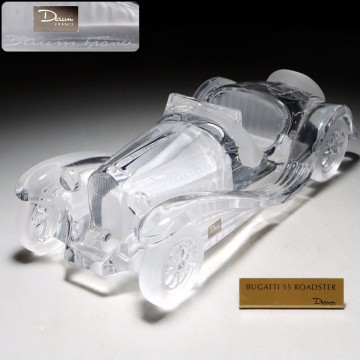 PS314. 【Daum France】 ドームフランス BUGATTI 55 ROADSTER クリスタルガラス 車 置物 長さ32cm / 硝子フランスオブジェ