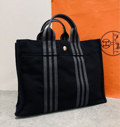 HERMES ● 新品同様 エルメス フールトゥ トート PM バッグ 黒 ハンドバッグ トートバッグ ブラック