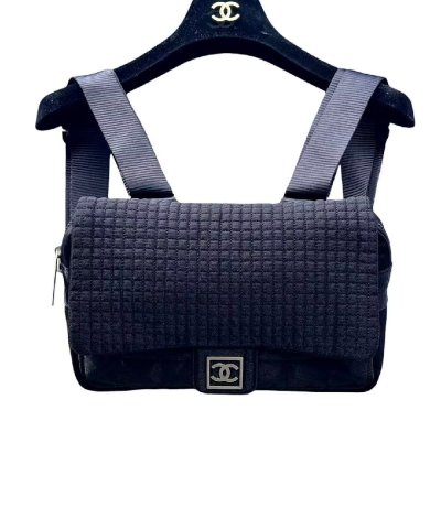 希少超美品◆シャネルCHANELヴィンテージVintageチョコバーPre-Ownedスポーツラインマトラッセリュックサックバッグパック黒銀10番台