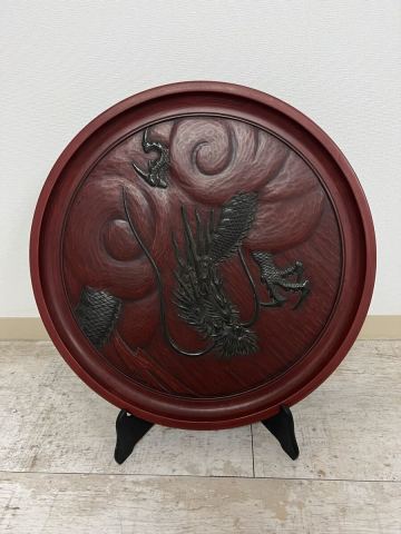 ★☆詳細不明　大盆　龍図　飾り盆　丸盆　直径：約50cm　鎌倉彫？ 　山水堂？☆★
