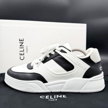 1円 【美品/現行】 CELINE セリーヌ CT-07 エンボス ロゴ カーフスキン レースアップ ツートン メンズ スニーカー 靴 シューズ 26cm相当