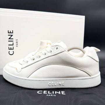 1円 【未使用級/現行/25年製】CELINE セリーヌ ハンティントン トリオンフ エンボス レザー レディース スニーカー 靴 シューズ 24cm相当
