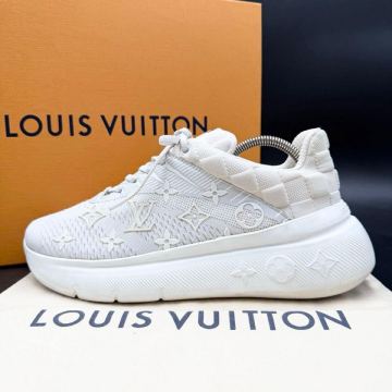 1円 【美品】 LOUIS VUITTON ルイヴィトン ショーアップライン モノグラム ダミエ エンボス ホワイト メンズ スニーカー 靴 シューズ 25cm