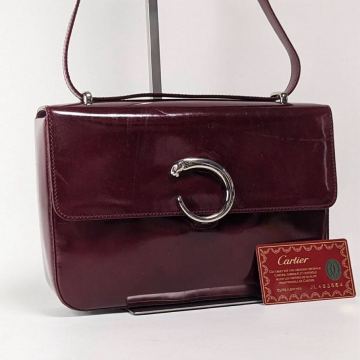 1円〜 【希少】Cartier カルティエ ショルダーバッグ パンテール レザー 本革 ボルドー ワインレッド バーガンディ 肩掛け
