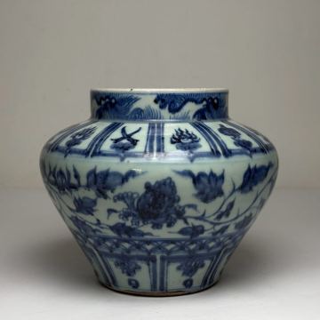 2605103-中国古美術 時代物 染付 青花 壺 花草図 花瓶 唐物 陶磁器 中国古玩 古董