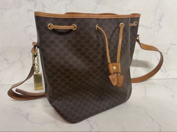 CELINE セリーヌ マカダム柄 巾着 ショルダーバッグ レザー PVC素材 
