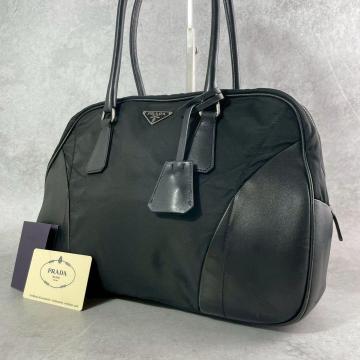 極美品 PRADA プラダ トートバッグ ボーリングバッグ ショルダーバッグ ミニボストンバッグ 肩掛け 三角ロゴ ポコノ ナイロン 黒 ブラック
