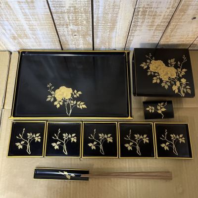 時代物 当時物 漆器 木製漆器 漆芸 お盆 箸置き 器 小皿 菓子器 セット 漆塗り 作者不明 