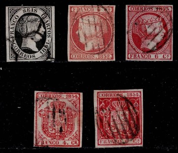 ★スペイン　 1851～54年　　イザベラ女王、紋章　5種