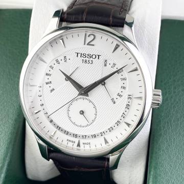 【1円〜】TISSOT ティソ 腕時計 メンズ トリプルカレンダー T063637A ホワイト文字盤 ラウンドフェイス 可動品