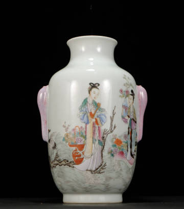 【久米古美術】清 「雍正年製 粉彩 花瓶 重量1117g」 粉彩 蓋碗 花瓶 花器 窯変釉 瓶 粉彩 陶磁器 古美術 時代物