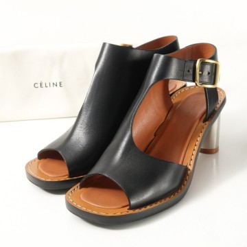 GT7547*イタリア製 CELINE セリーヌ BAMBAM バンバン フィービー期 メタルヒール レザーサンダル 靴 37.5(24.5cm相当) ブラック